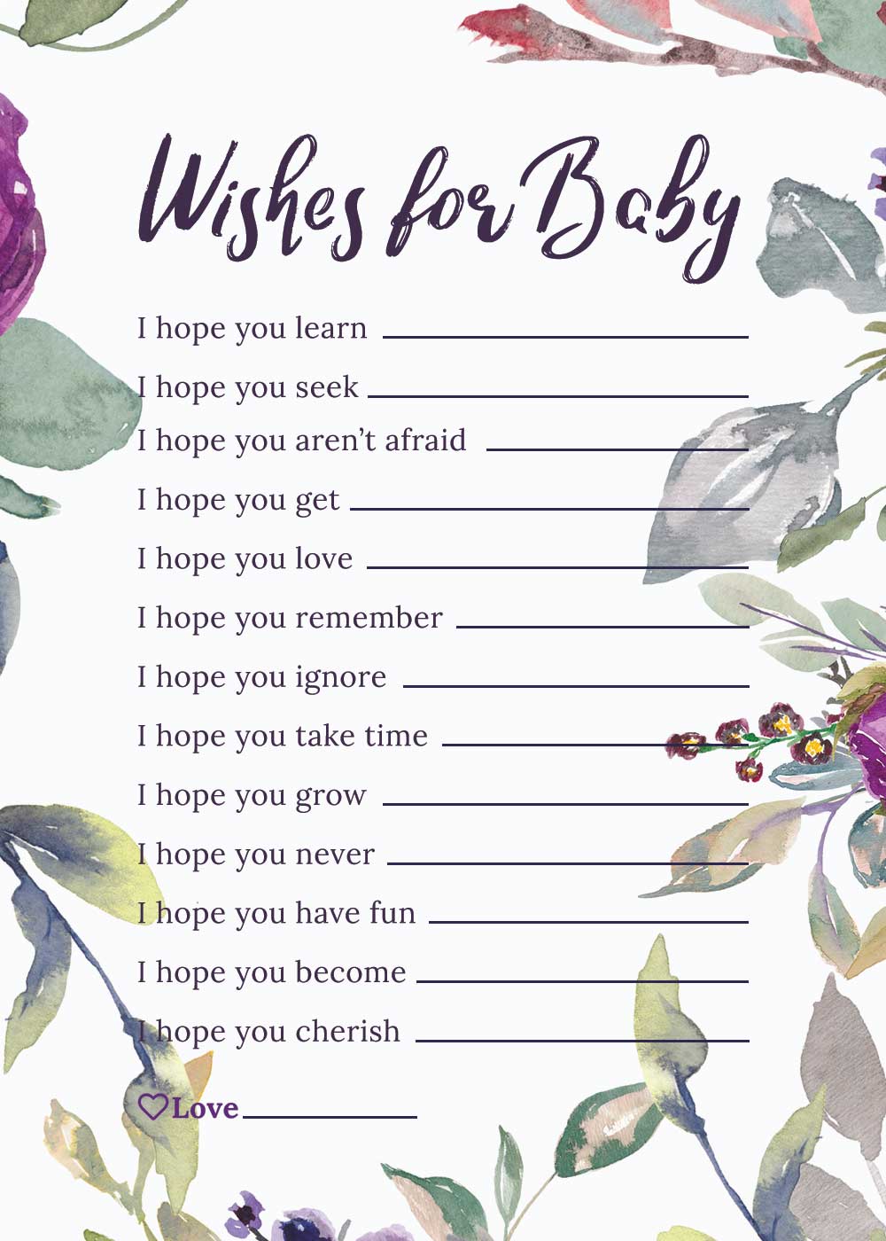Baby Shower Wishes for baby card - Plum Theme