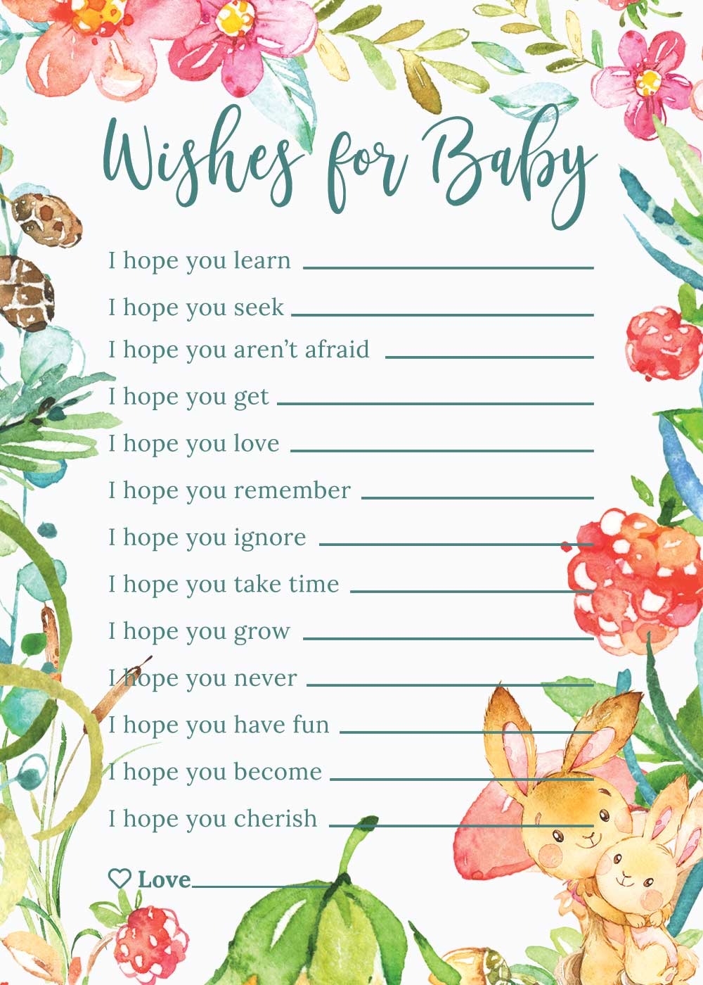 Baby Shower Wishes for baby card - Raspberry Theme