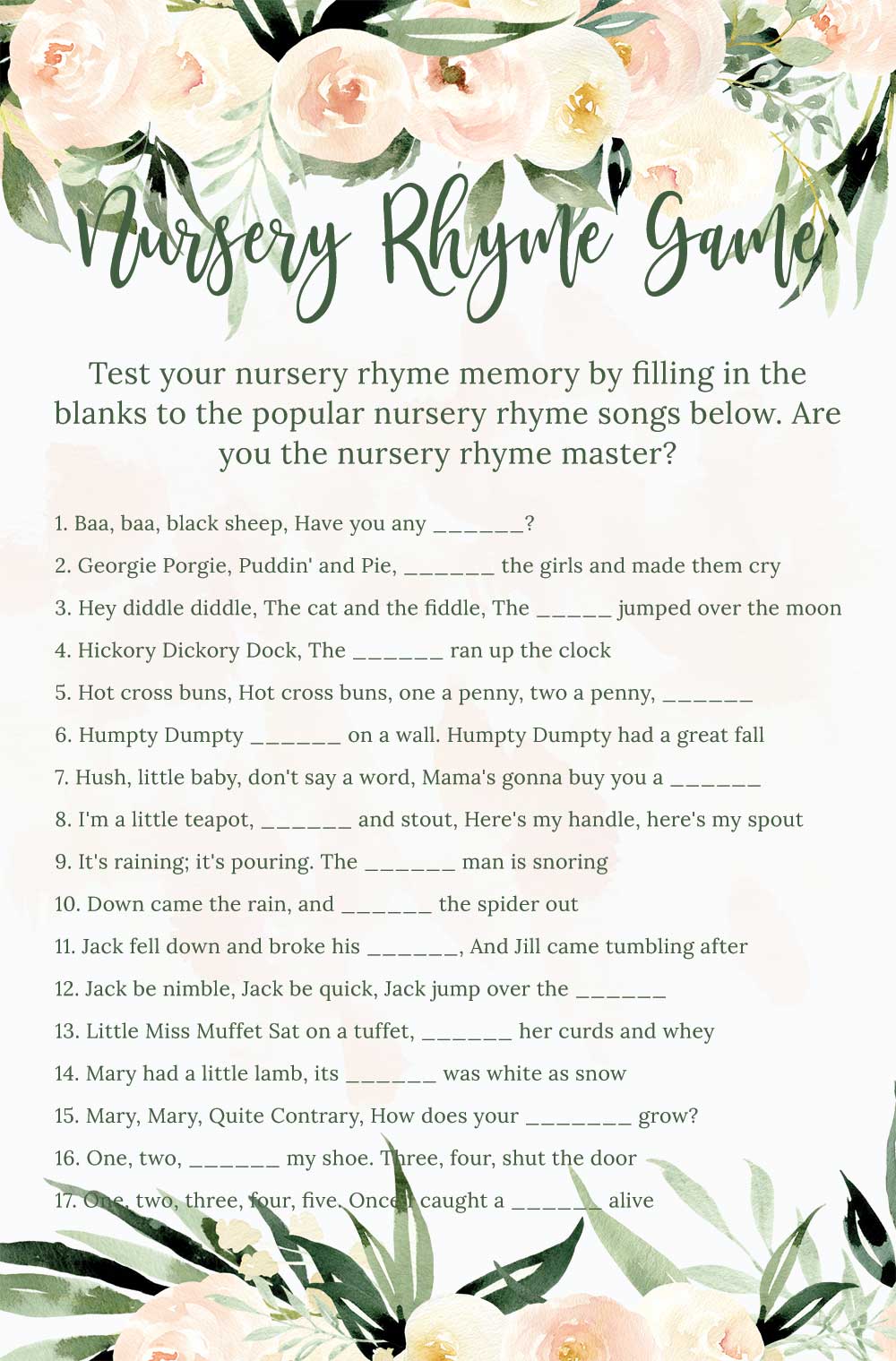 Nursery rhyme game - Blush theme