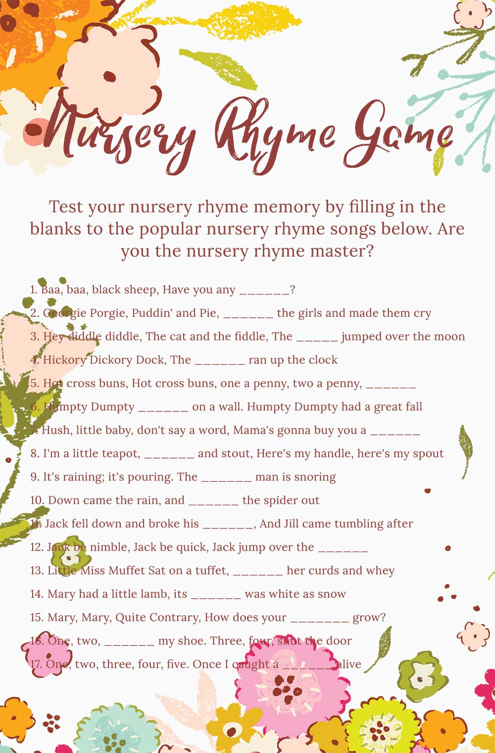 Nursery rhyme game - Spring theme