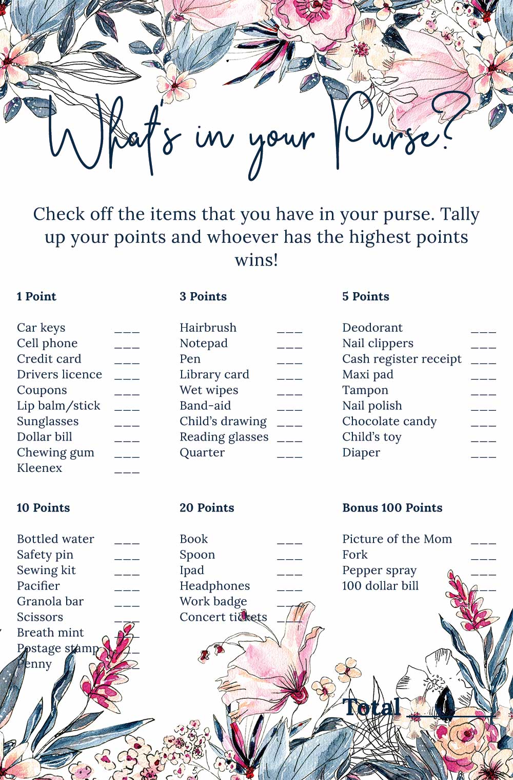 Succulents Themed Baby Shower, What's in Mom's Purse Scavenger Hunt  Printable, Baby Shower Game, Couple Shower, Grandma Shower Gender Reveal |  Pam's Party Place
