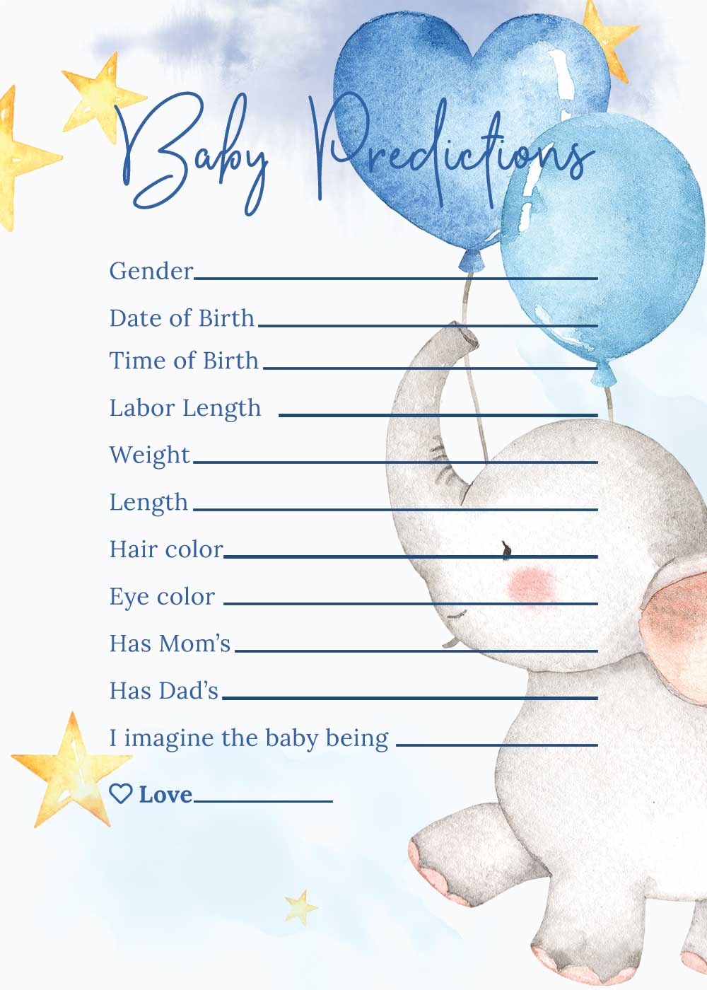 Lot of 8 game cards for baby shower, baby birth predictions game, baby  shower animation